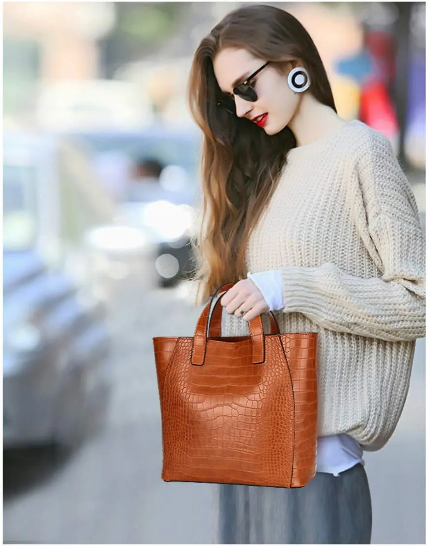 3pcs/set Handbag Crocodile Solid Color Female Shoulder Bag Package Handbag Card Holder
