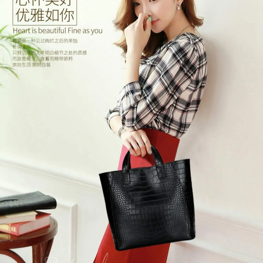 3pcs/set Handbag Crocodile Solid Color Female Shoulder Bag Package Handbag Card Holder