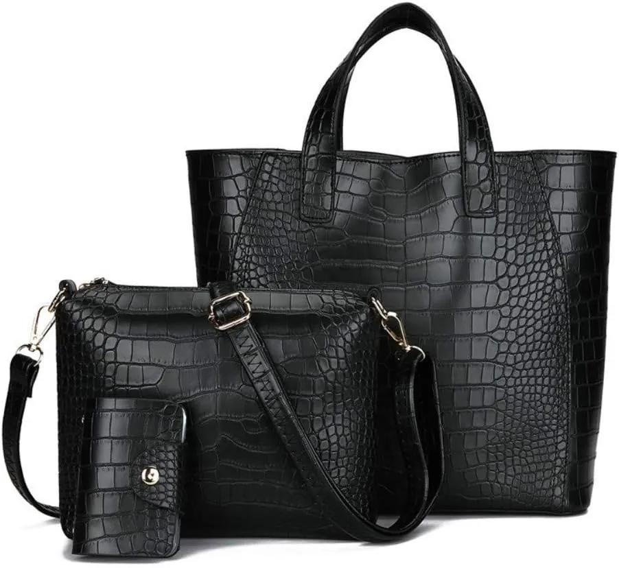 3pcs/set Handbag Crocodile Solid Color Female Shoulder Bag Package Handbag Card Holder