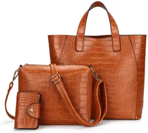3pcs/set Handbag Crocodile Solid Color Female Shoulder Bag Package Handbag Card Holder