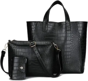 3pcs/set Handbag Crocodile Solid Color Female Shoulder Bag Package Handbag Card Holder