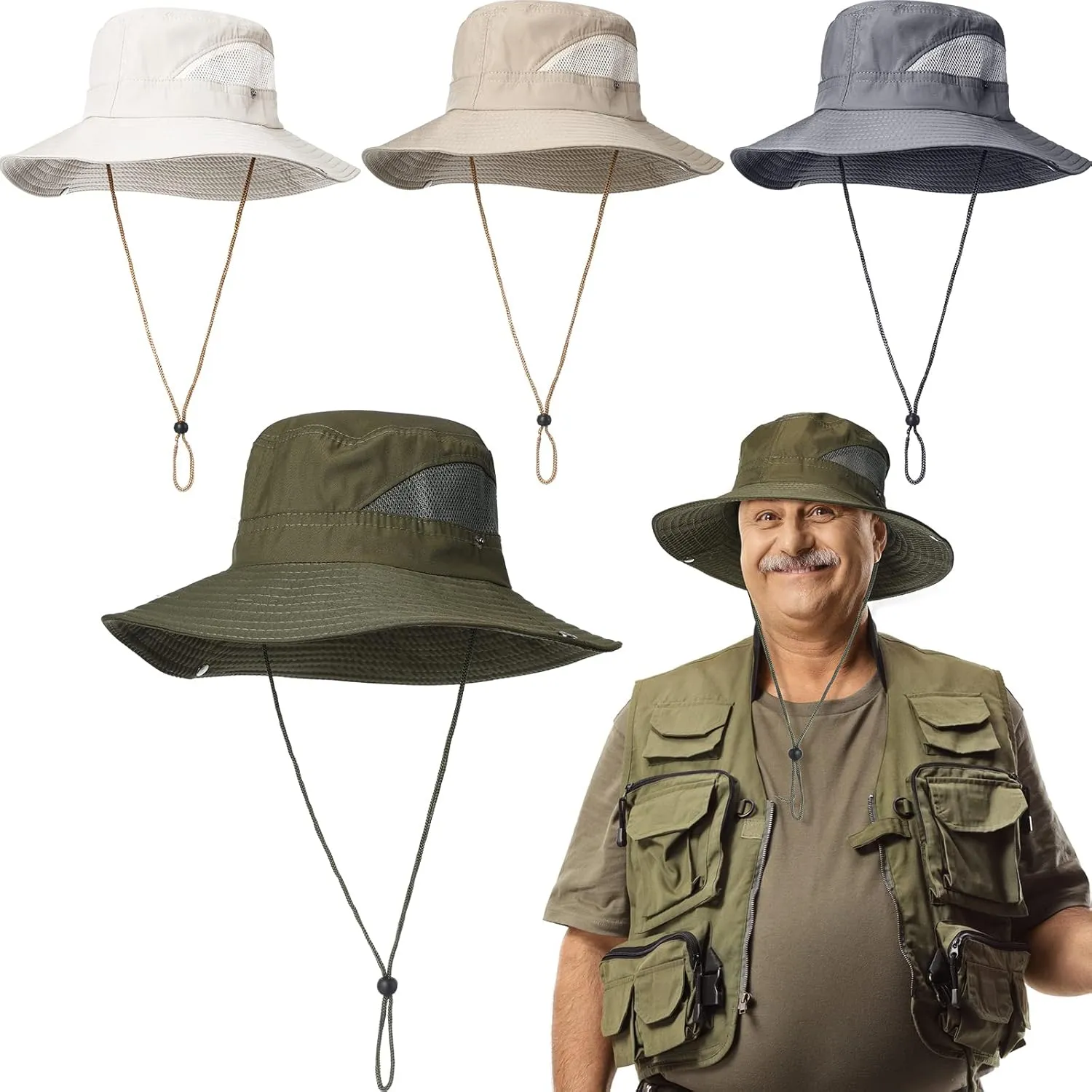 4 Pcs Sun Hat for Men Women Outdoor Bucket Hat Fishing Boonie Safari Sun Protection for Hiking Camping Gardening, 4 Colors