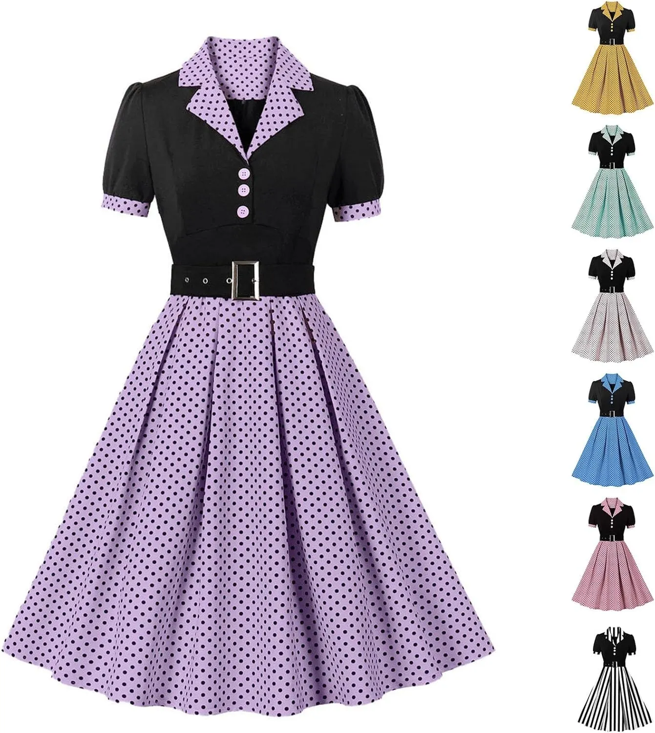 50s Vintage Dress for Women 1950s Polka Dot Dress Vintage Rockabilly Retro Dress Cocktail Swing Dress with Belt