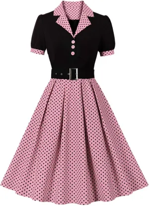 50s Vintage Dress for Women 1950s Polka Dot Dress Vintage Rockabilly Retro Dress Cocktail Swing Dress with Belt