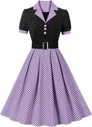 50s Vintage Dress for Women 1950s Polka Dot Dress Vintage Rockabilly Retro Dress Cocktail Swing Dress with Belt
