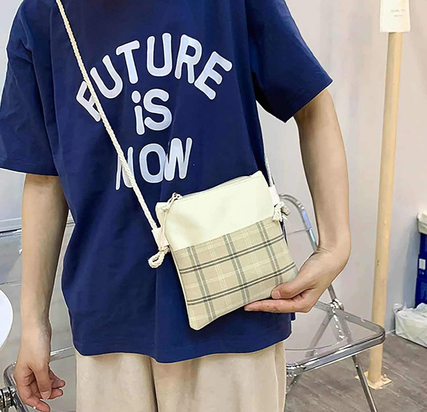 5Pcs Kawaii Backpack Set with Badge & Duck Pendant,Japanese Aesthetic Check Bookbag for Girls Cute Plaid School Bags Comes with Tote Bag,Shoulder Bag,Pencil Box,Small Bag(Khaki,16in)