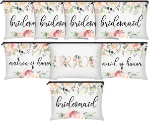 8 Pcs Bridesmaid Makeup Bag Matron of Honor Gifts Bridal Bag for Bridal Wedding Party Gift(Floral Pattern)