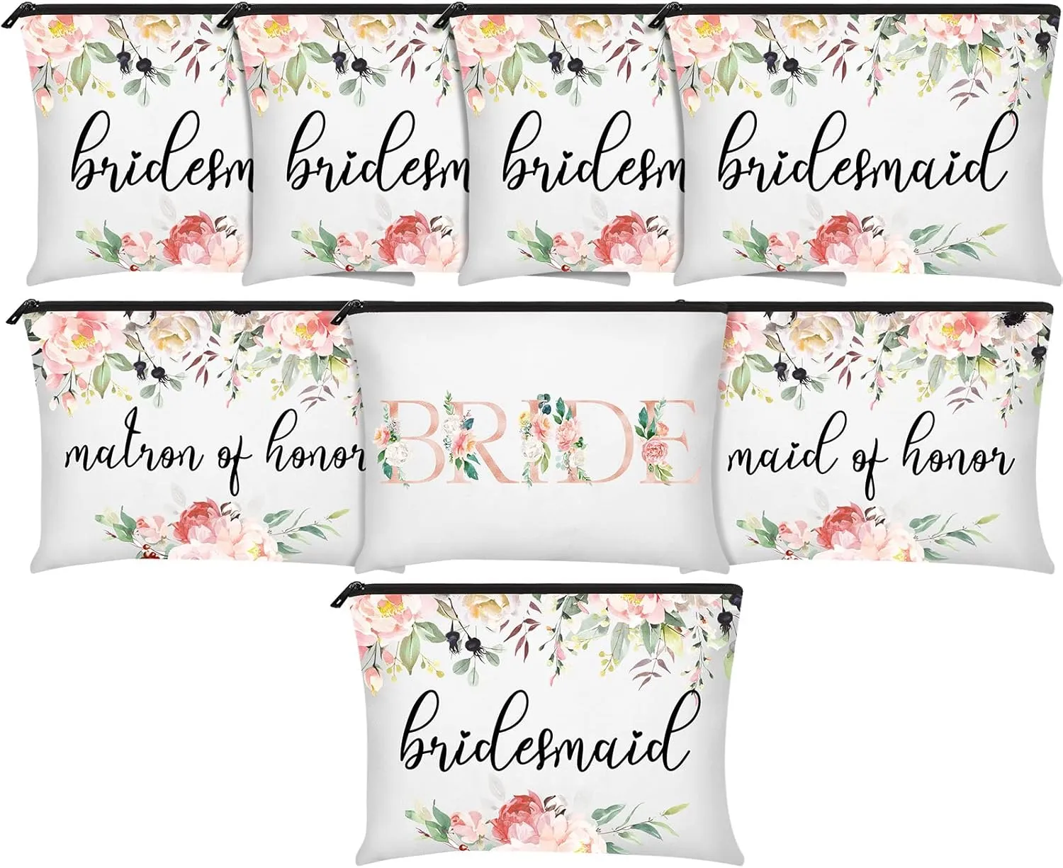 8 Pcs Bridesmaid Makeup Bag Matron of Honor Gifts Bridal Bag for Bridal Wedding Party Gift(Floral Pattern)