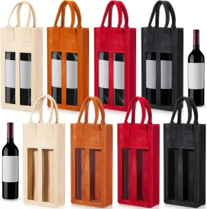 8 Pcs Double Wine Bag with Window Felt Carrier Tote Bag with Handle Travel Bag Bottle Gift Bag for Party Favor Wedding Birthday Christmas Thanksgiving, 4 Colors