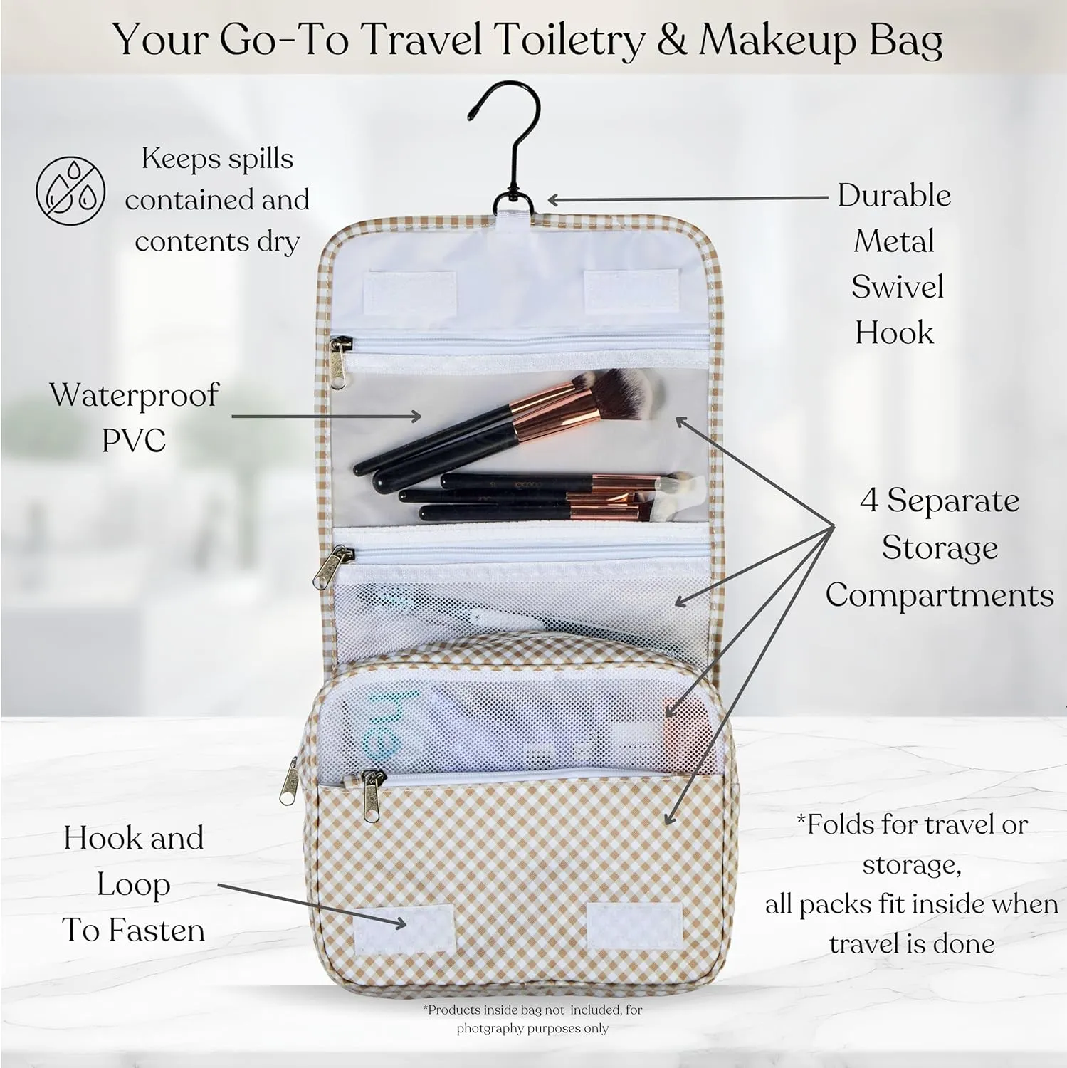 9 Piece Set Packing Cubes - Suitcase Organizer, Pretty Packing Cubes, Travel Bag Organizer Luggage, Toiletry & Makeup Bag, Laundry and Shoe Bag, Cruise Essentials -Gingham