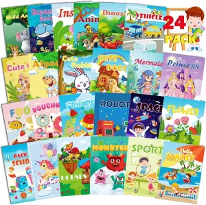 Aannanl 24 Mini Coloring Books Suitable for Children Aged 2-4 and 4-8，Small Party Gifts, Bulk Birthday Gifts, Gift Bag fillers, School Classroom Activities Including Dinosaurs, Pets, Mermaids