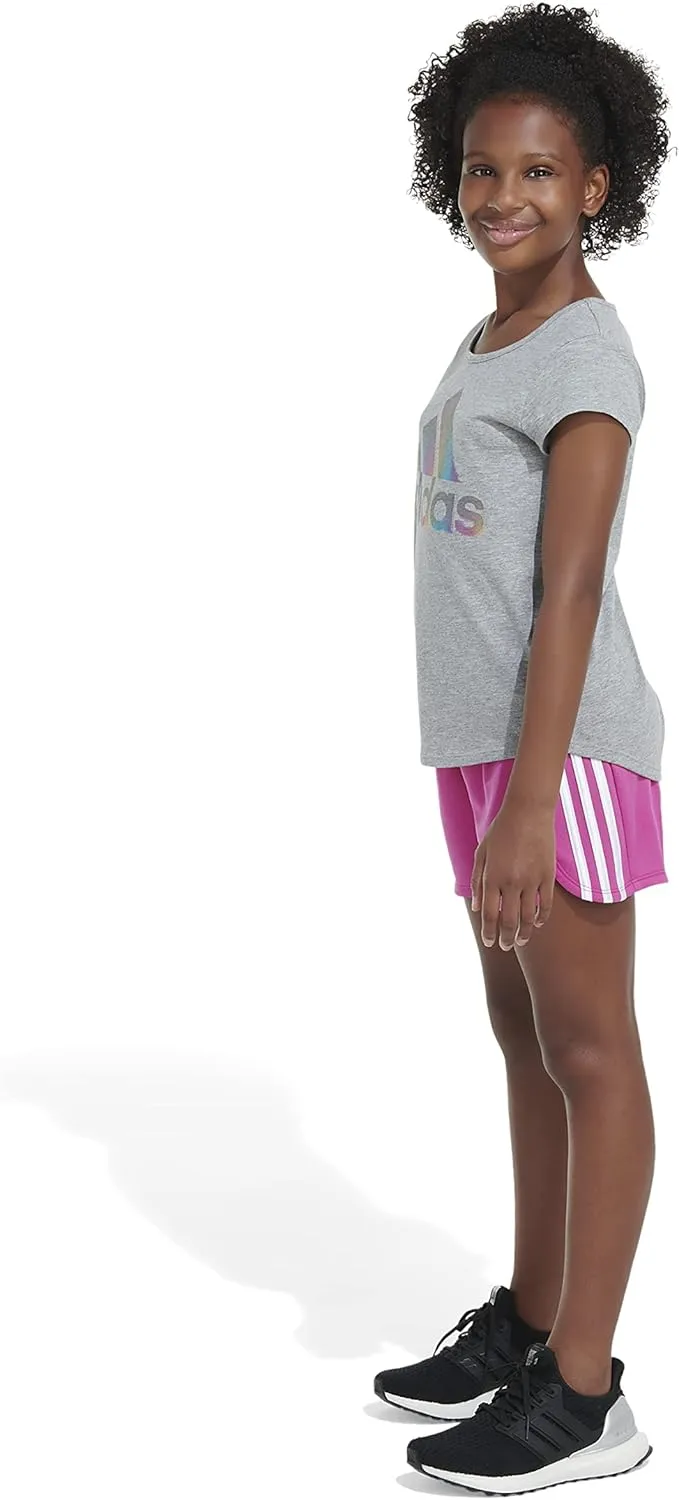 adidas Girls' Big Aeroready 3-Stripe Pacer Mesh Short