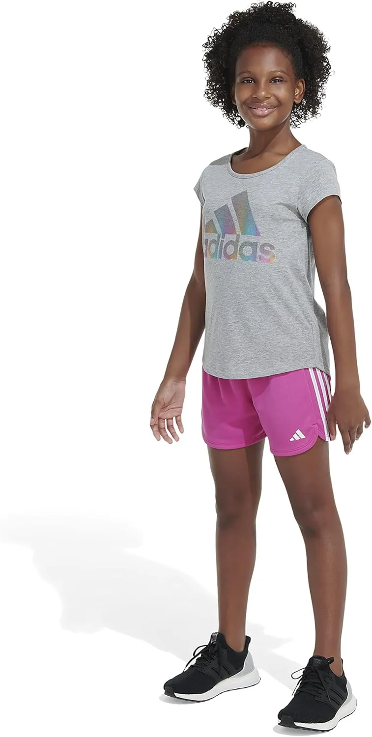 adidas Girls' Big Aeroready 3-Stripe Pacer Mesh Short