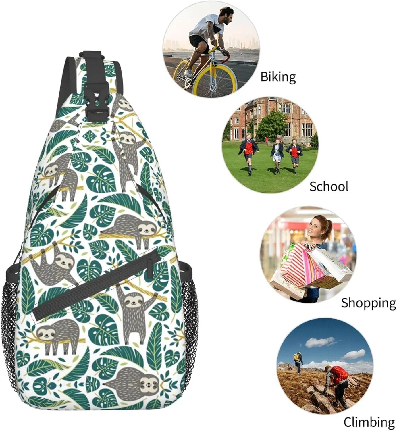 Adorable Sloth Crossbody Bag Chest Shoulder Bag Small Casual Backpack Suitable For Women Men Hiking