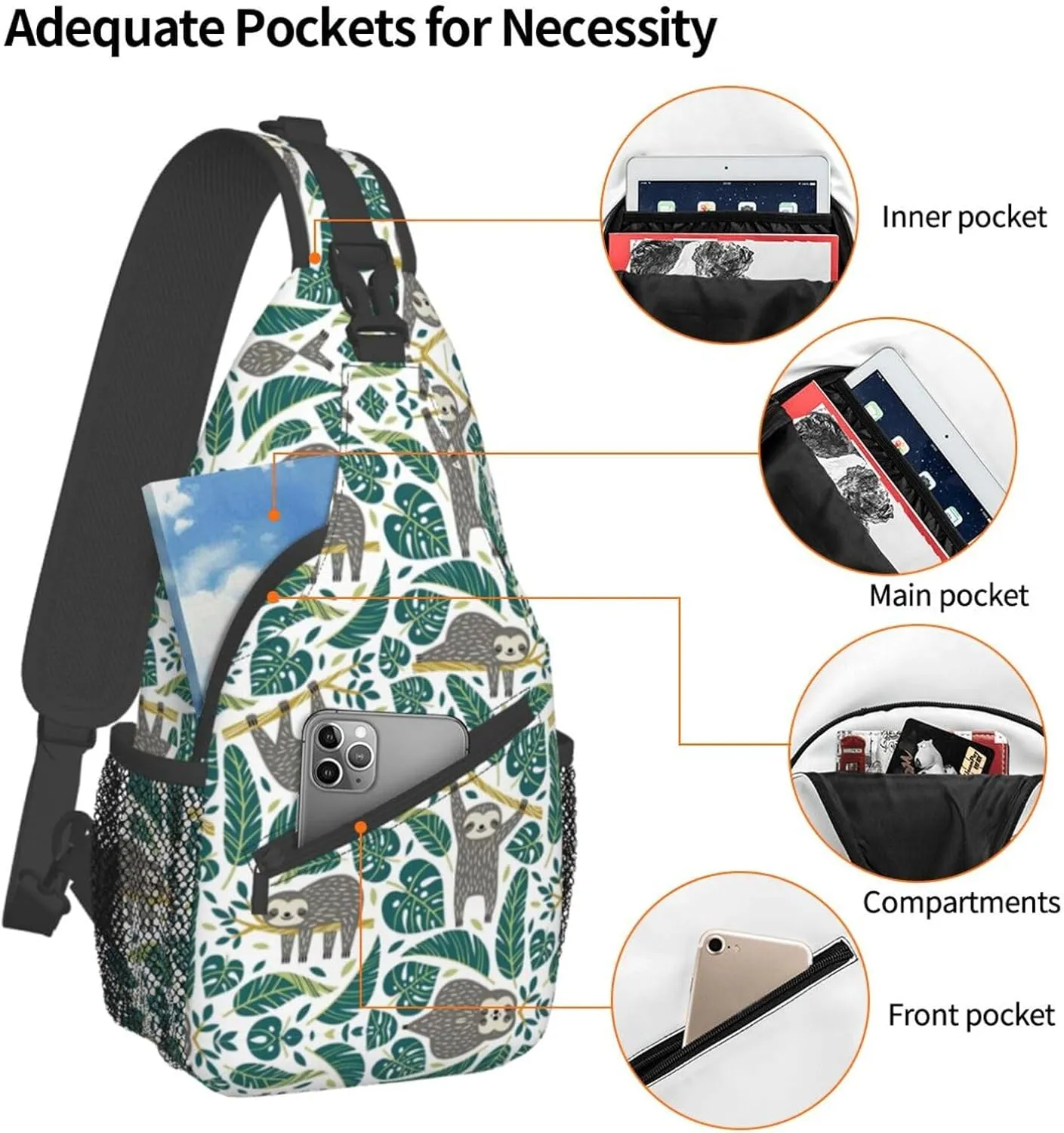 Adorable Sloth Crossbody Bag Chest Shoulder Bag Small Casual Backpack Suitable For Women Men Hiking