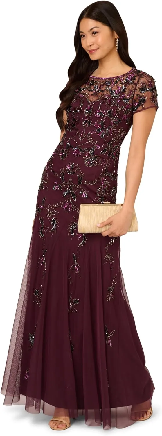 Adrianna Papell Women's Beaded Godet Long Dress