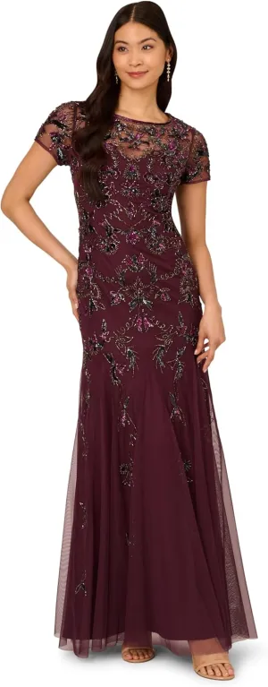 Adrianna Papell Women's Beaded Godet Long Dress