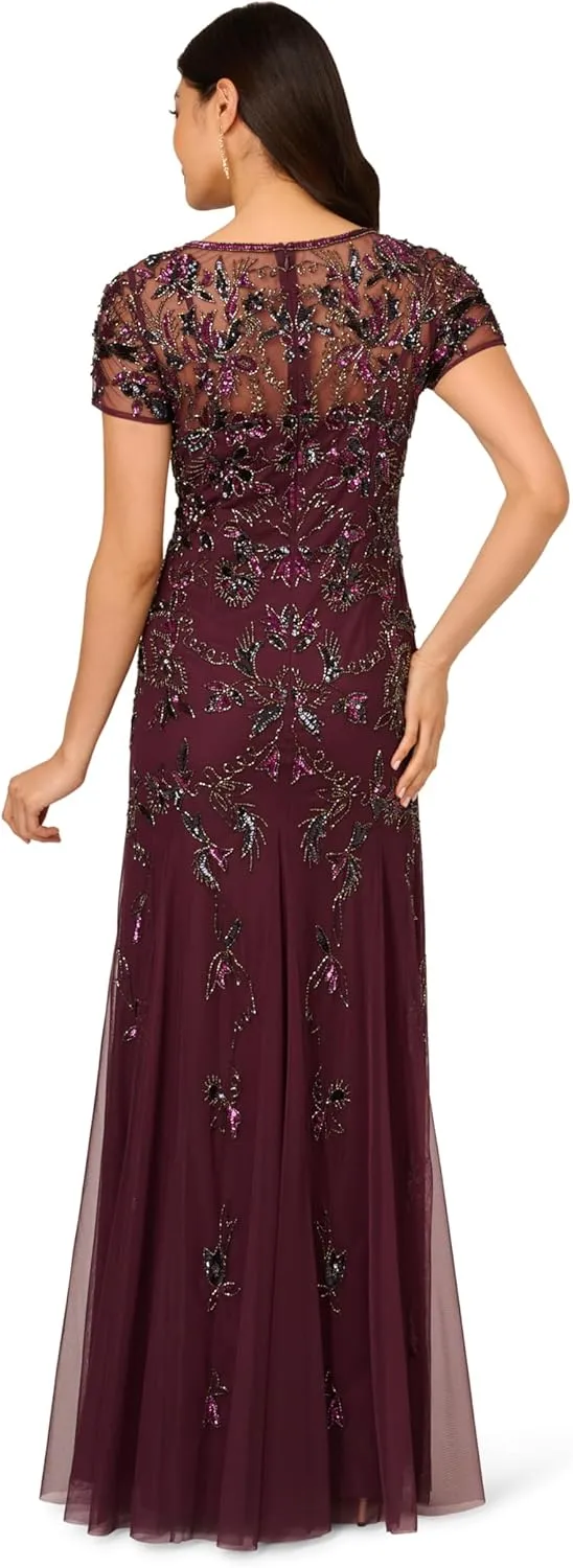 Adrianna Papell Women's Beaded Godet Long Dress