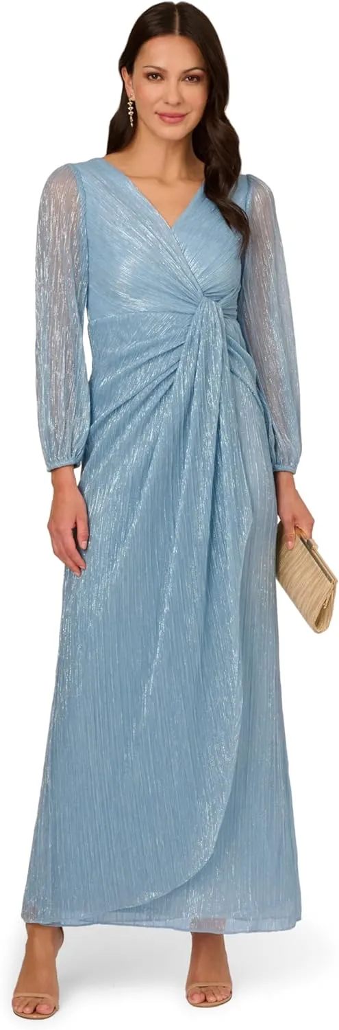 Adrianna Papell Women's Metallic Mesh Draped Gown