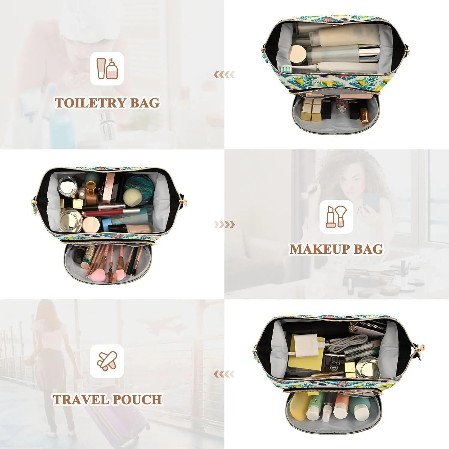 Aesthetic Makeup Bag Travel-Friendly Quilted Organizer with Wide-open Access