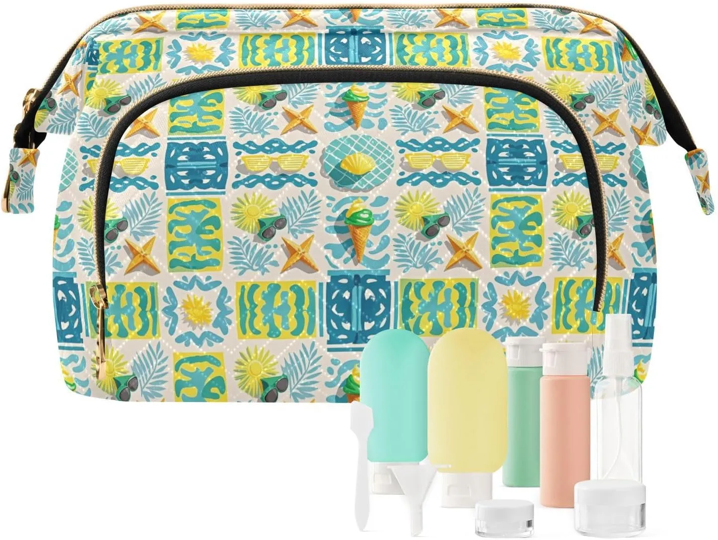 Aesthetic Makeup Bag Travel-Friendly Quilted Organizer with Wide-open Access