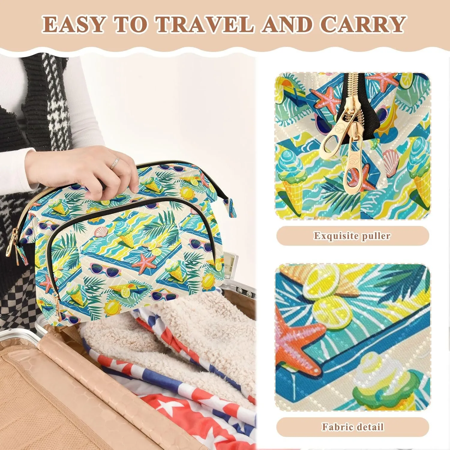 Aesthetic Makeup Bag Travel-Friendly Quilted Organizer with Wide-open Access