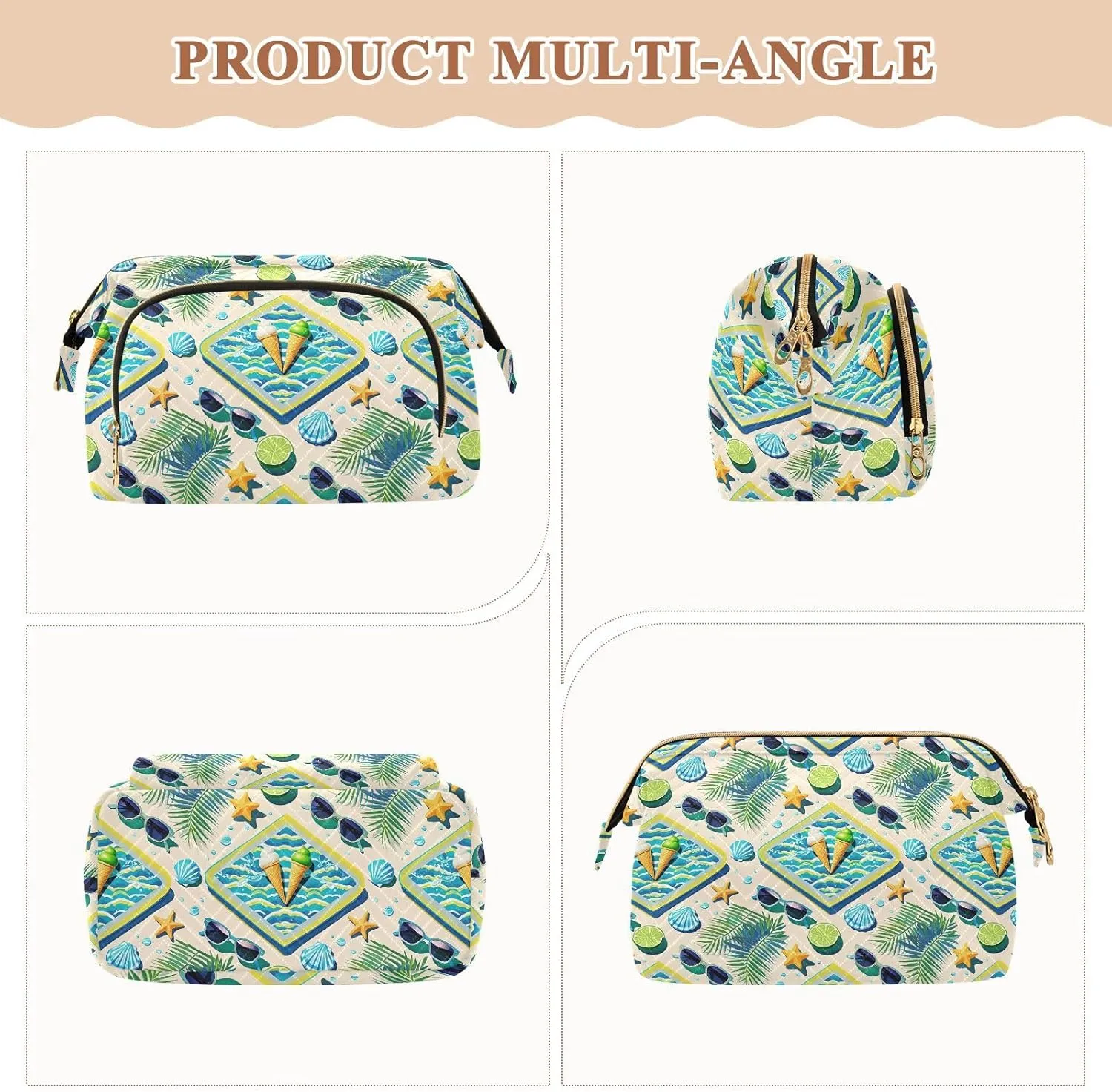Aesthetic Makeup Bag Travel-Friendly Quilted Organizer with Wide-open Access