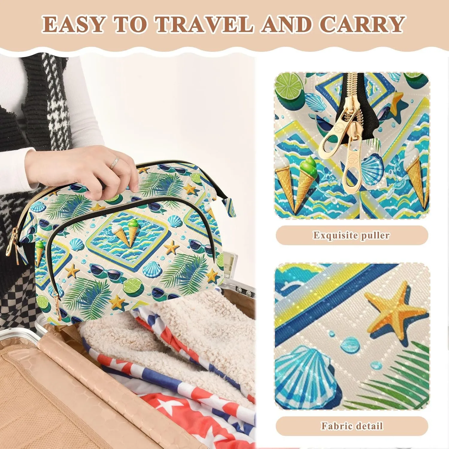 Aesthetic Makeup Bag Travel-Friendly Quilted Organizer with Wide-open Access