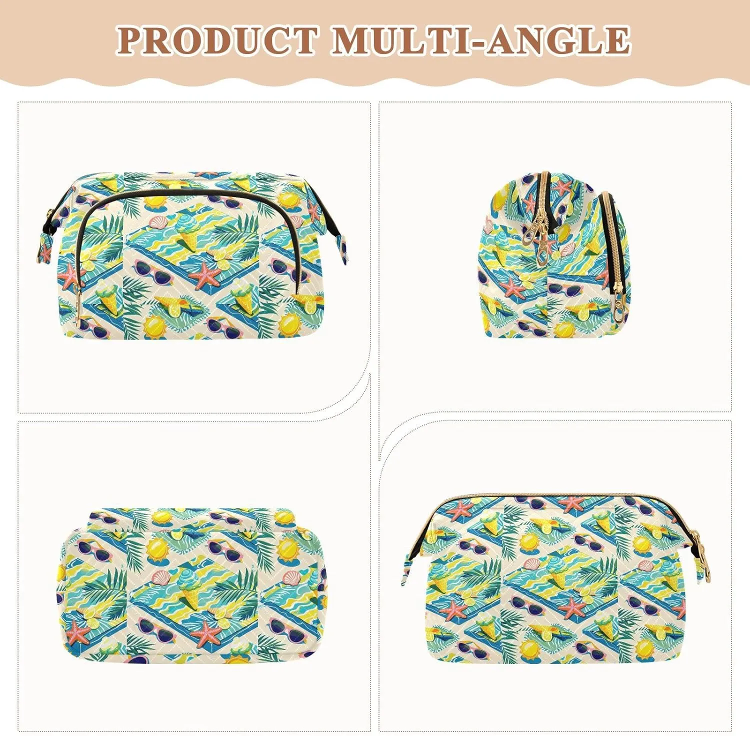 Aesthetic Makeup Bag Travel-Friendly Quilted Organizer with Wide-open Access