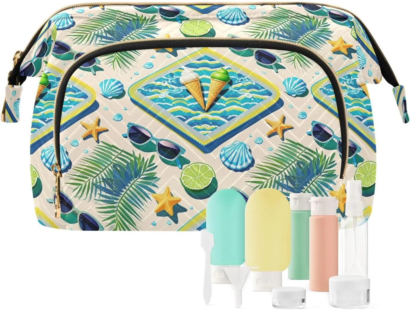 Aesthetic Makeup Bag Travel-Friendly Quilted Organizer with Wide-open Access