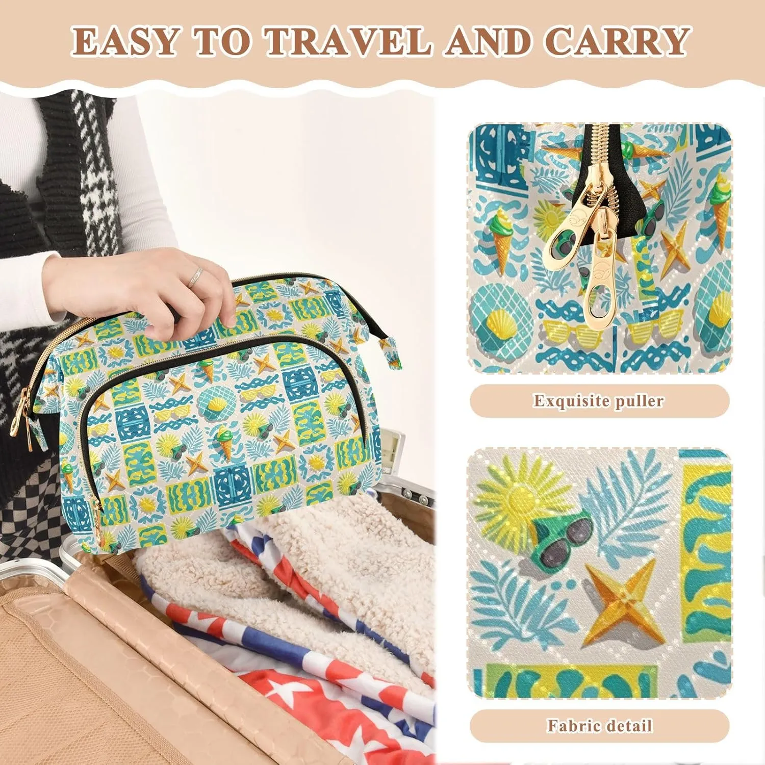 Aesthetic Makeup Bag Travel-Friendly Quilted Organizer with Wide-open Access