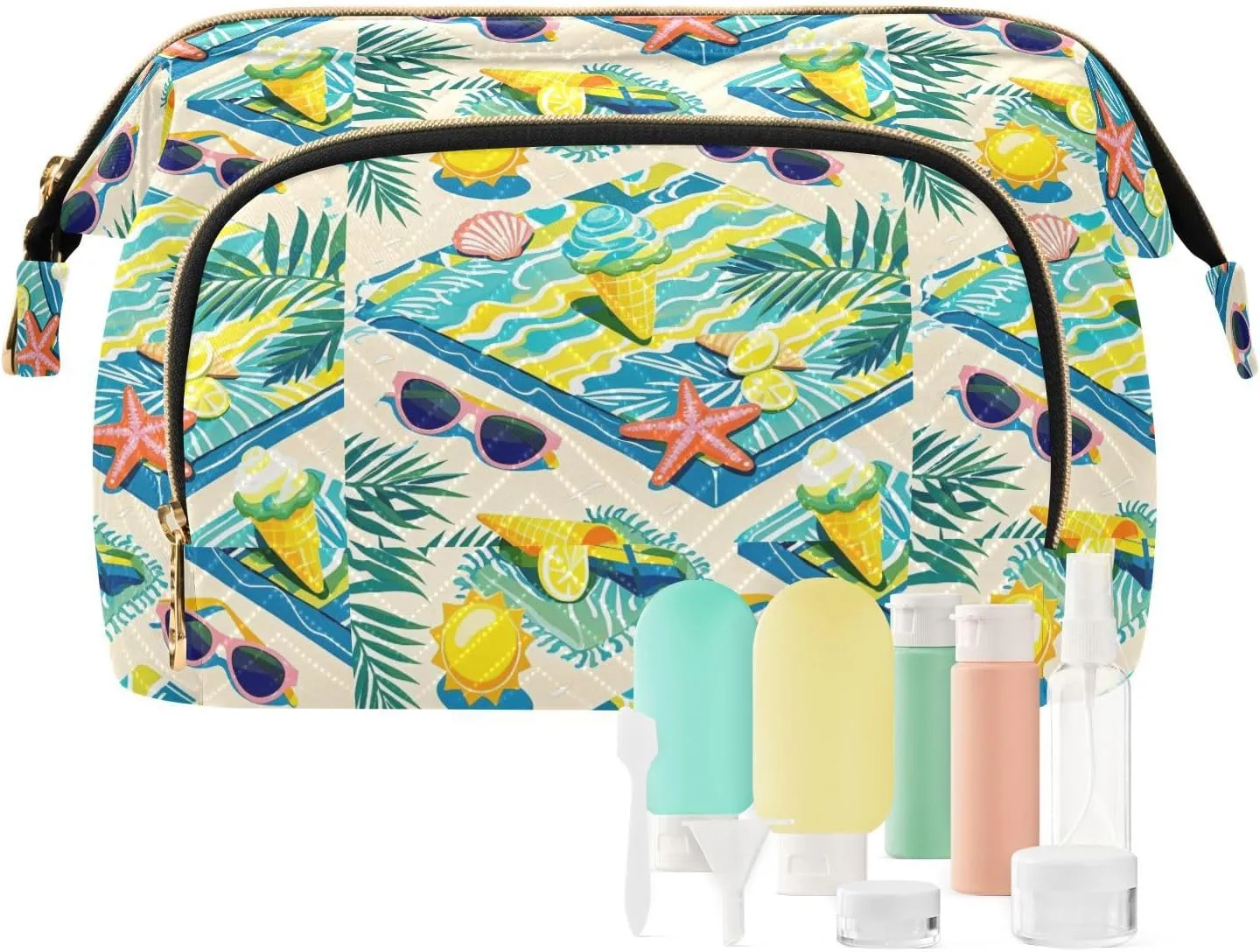 Aesthetic Makeup Bag Travel-Friendly Quilted Organizer with Wide-open Access