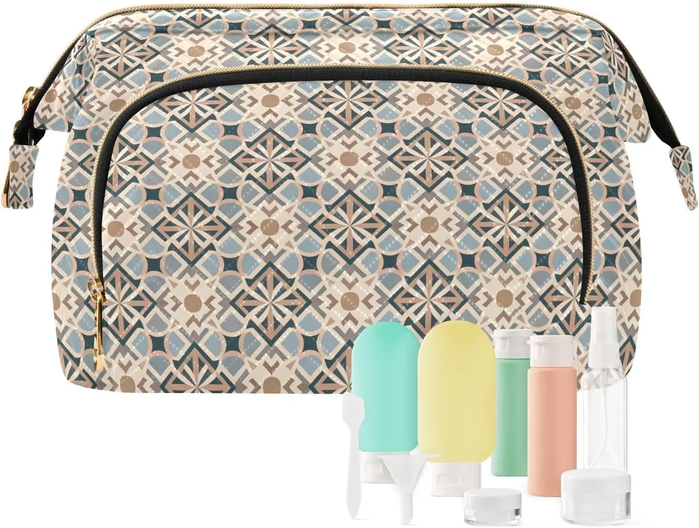 Aesthetic Makeup Organizer Pouch Quilted Travel Bag with Wide-open Design