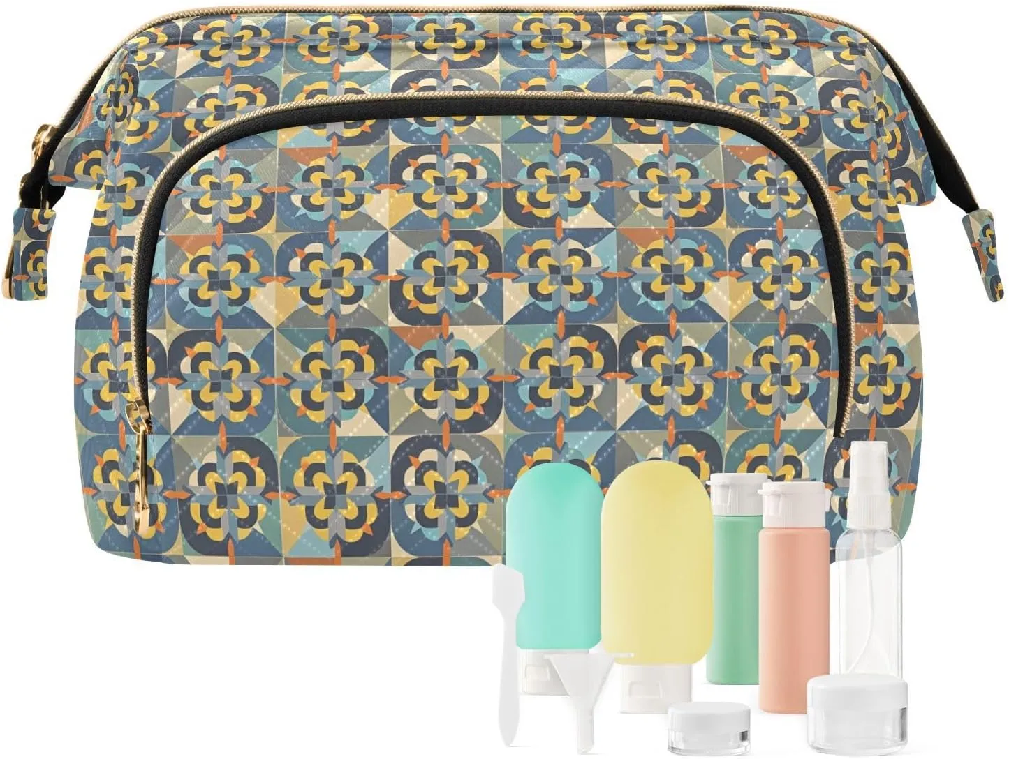 Aesthetic Makeup Organizer Pouch Quilted Travel Bag with Wide-open Design