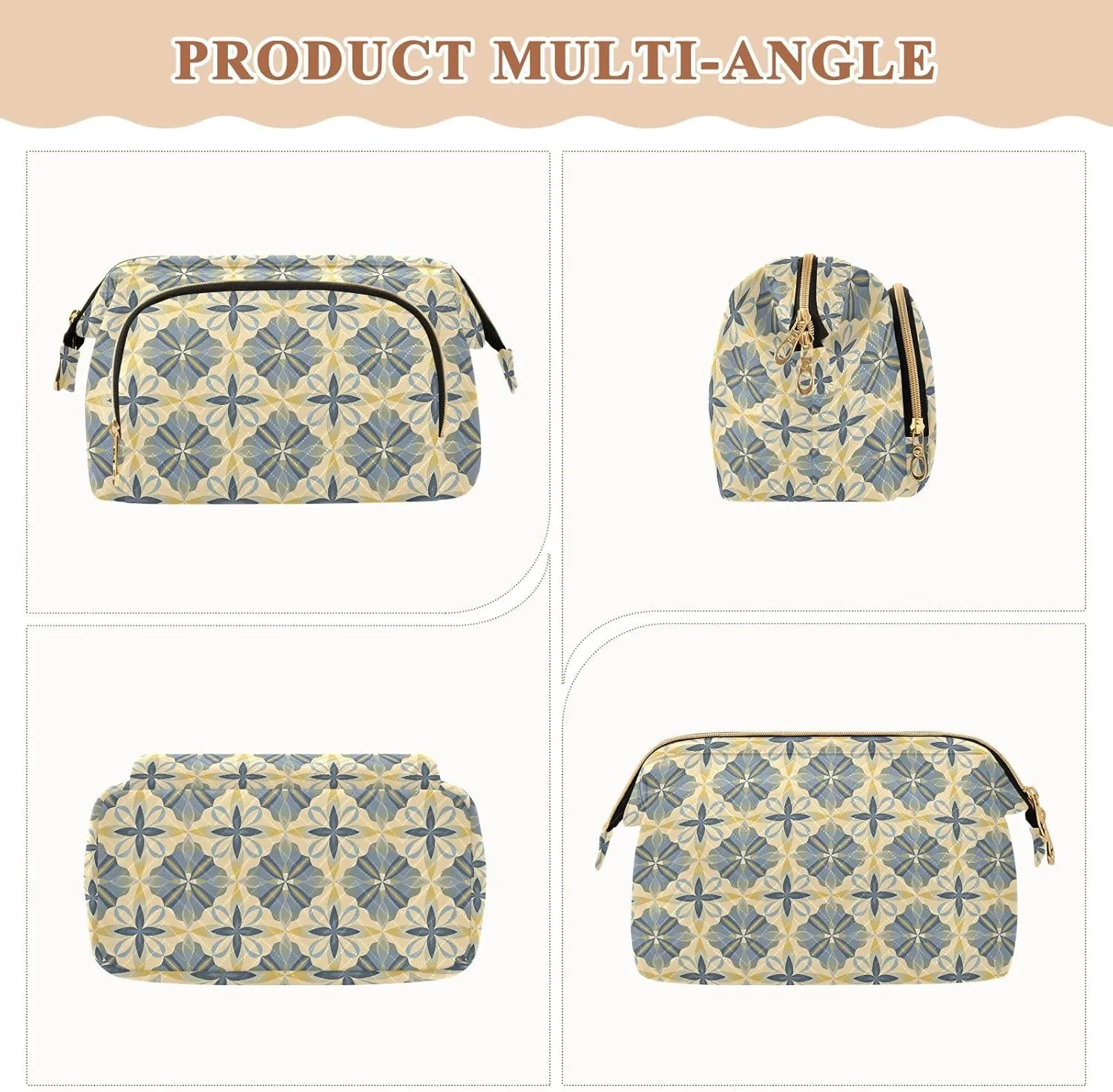 Aesthetic Makeup Organizer Pouch Quilted Travel Bag with Wide-open Design