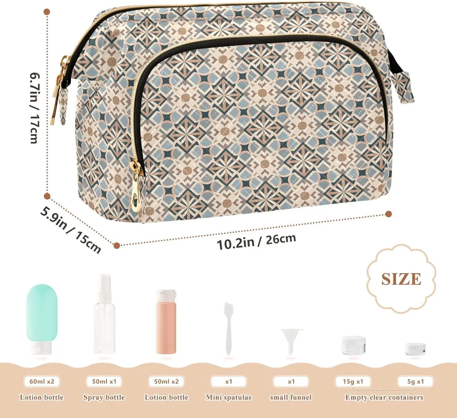 Aesthetic Makeup Organizer Pouch Quilted Travel Bag with Wide-open Design