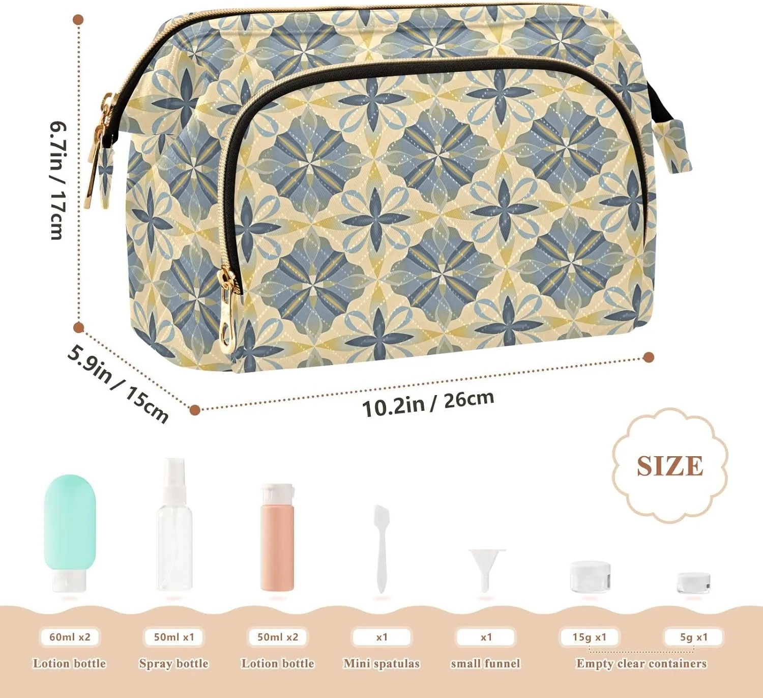 Aesthetic Makeup Organizer Pouch Quilted Travel Bag with Wide-open Design