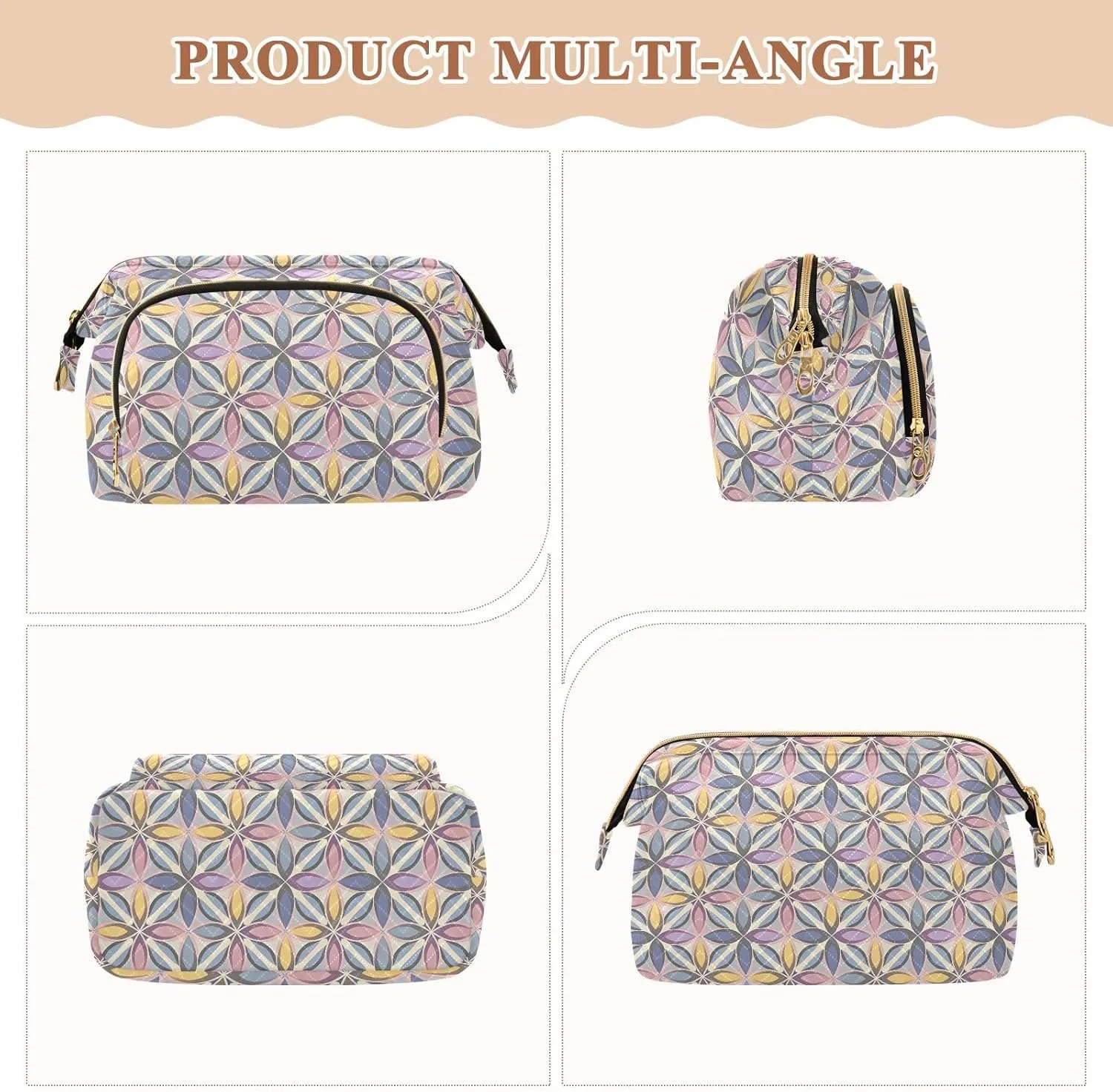 Aesthetic Makeup Organizer Pouch Quilted Travel Bag with Wide-open Design
