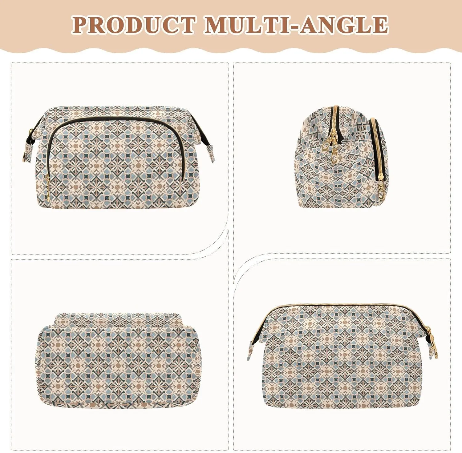 Aesthetic Makeup Organizer Pouch Quilted Travel Bag with Wide-open Design
