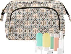 Aesthetic Makeup Organizer Pouch Quilted Travel Bag with Wide-open Design
