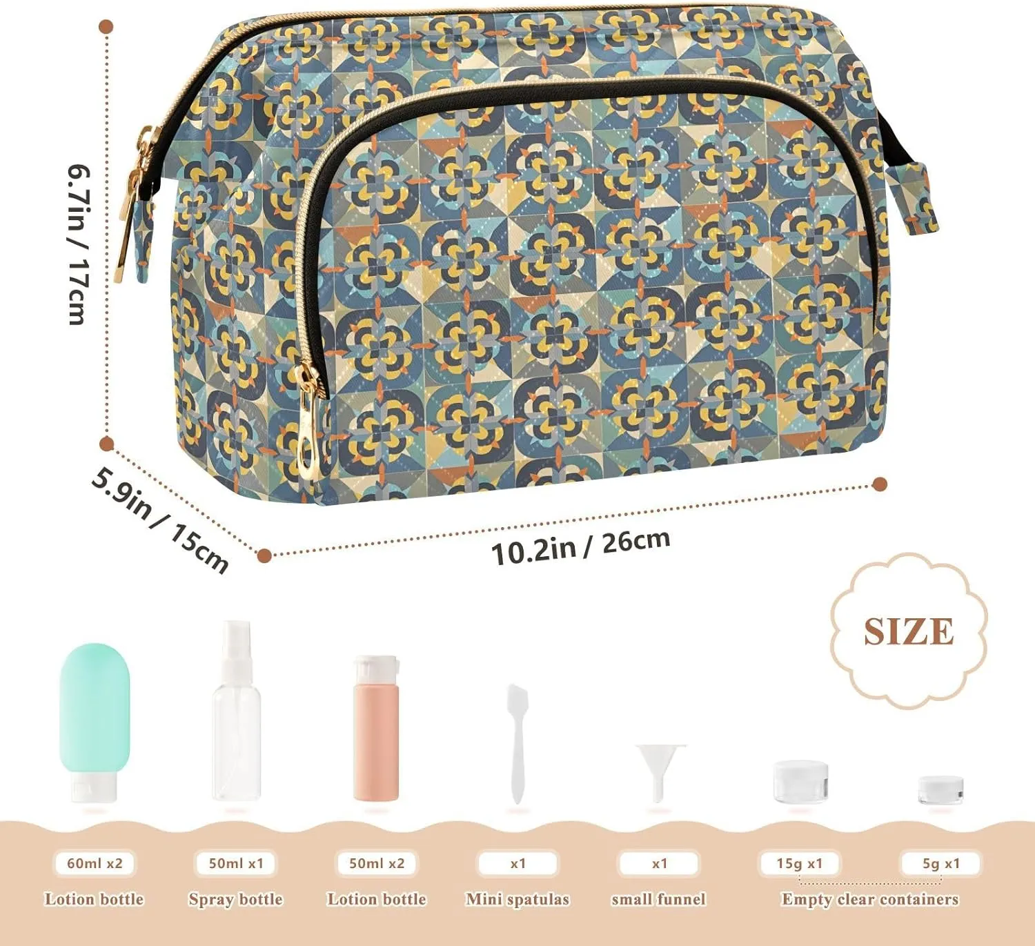 Aesthetic Makeup Organizer Pouch Quilted Travel Bag with Wide-open Design