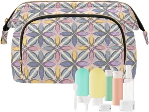 Aesthetic Makeup Organizer Pouch Quilted Travel Bag with Wide-open Design