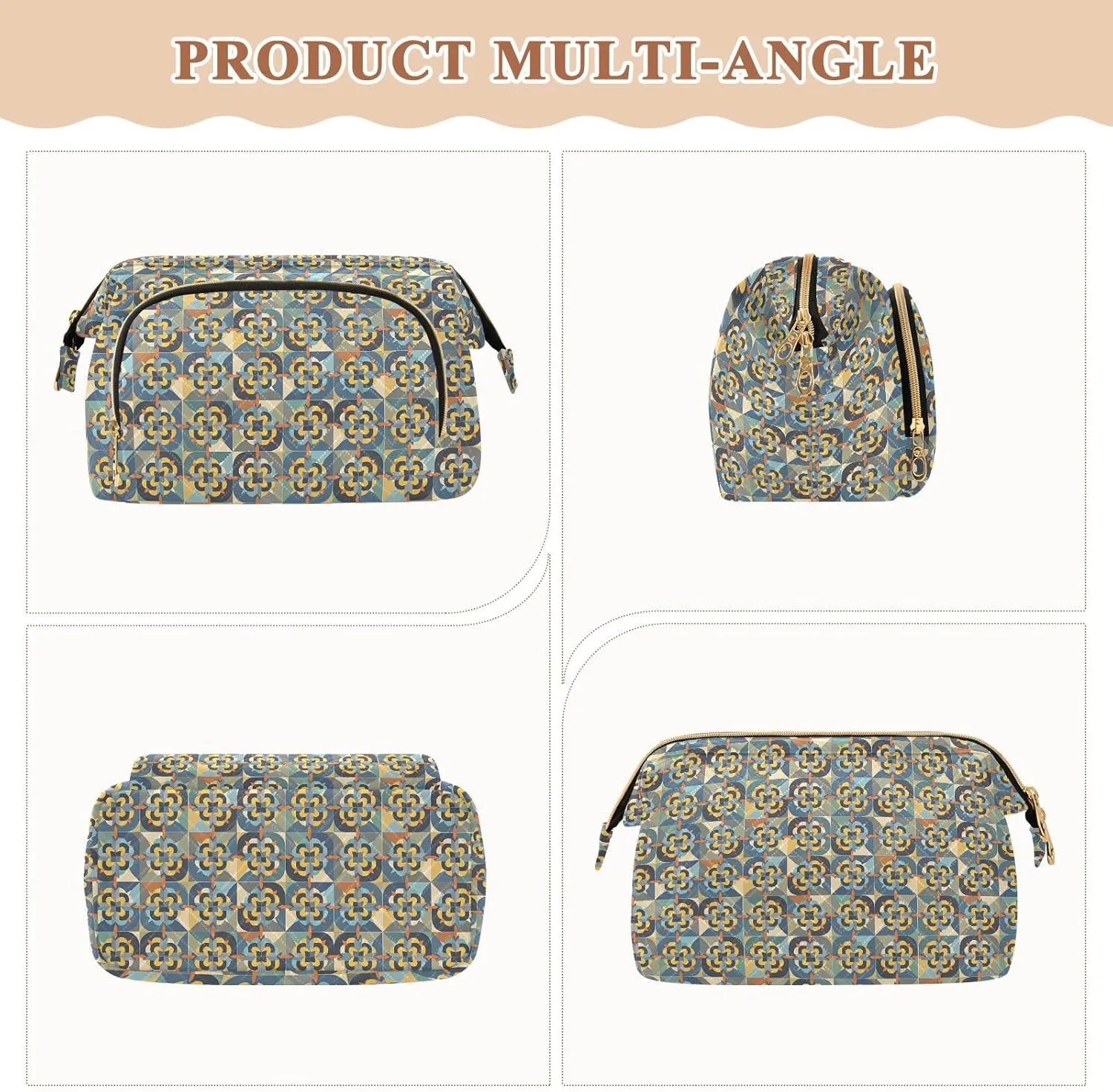 Aesthetic Makeup Organizer Pouch Quilted Travel Bag with Wide-open Design