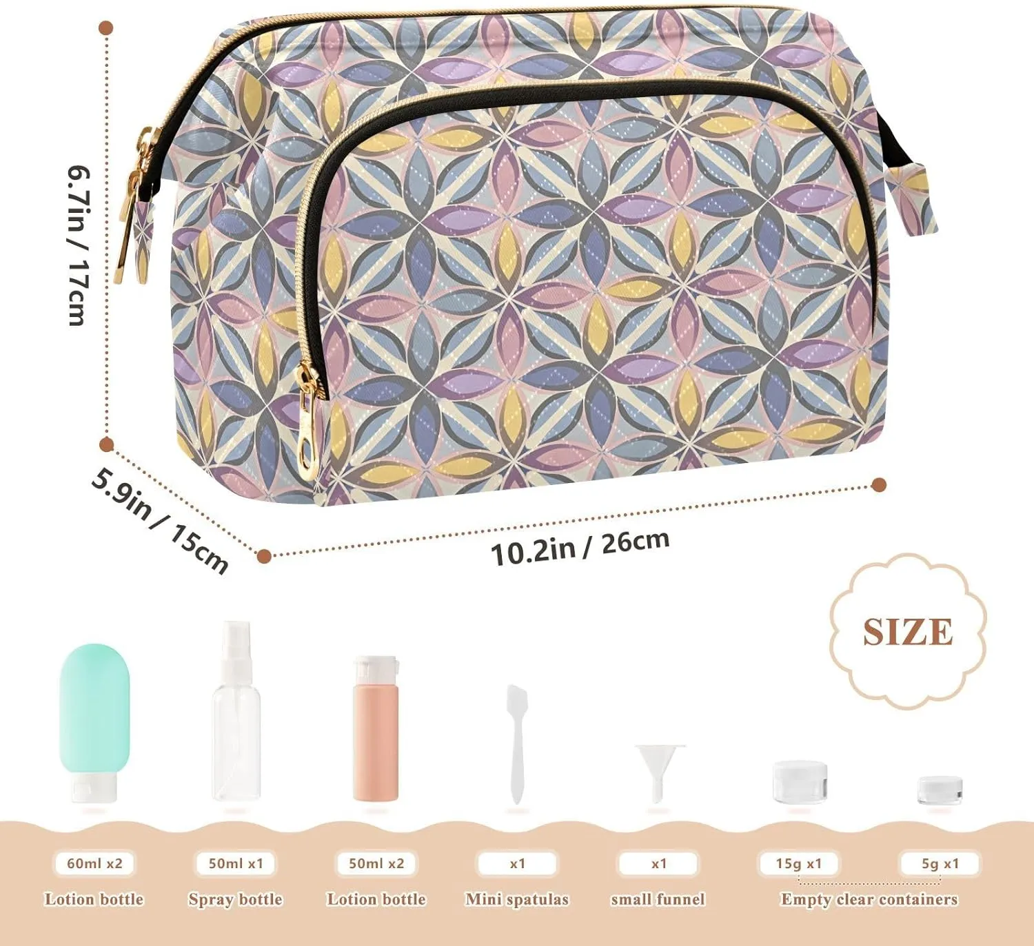 Aesthetic Makeup Organizer Pouch Quilted Travel Bag with Wide-open Design