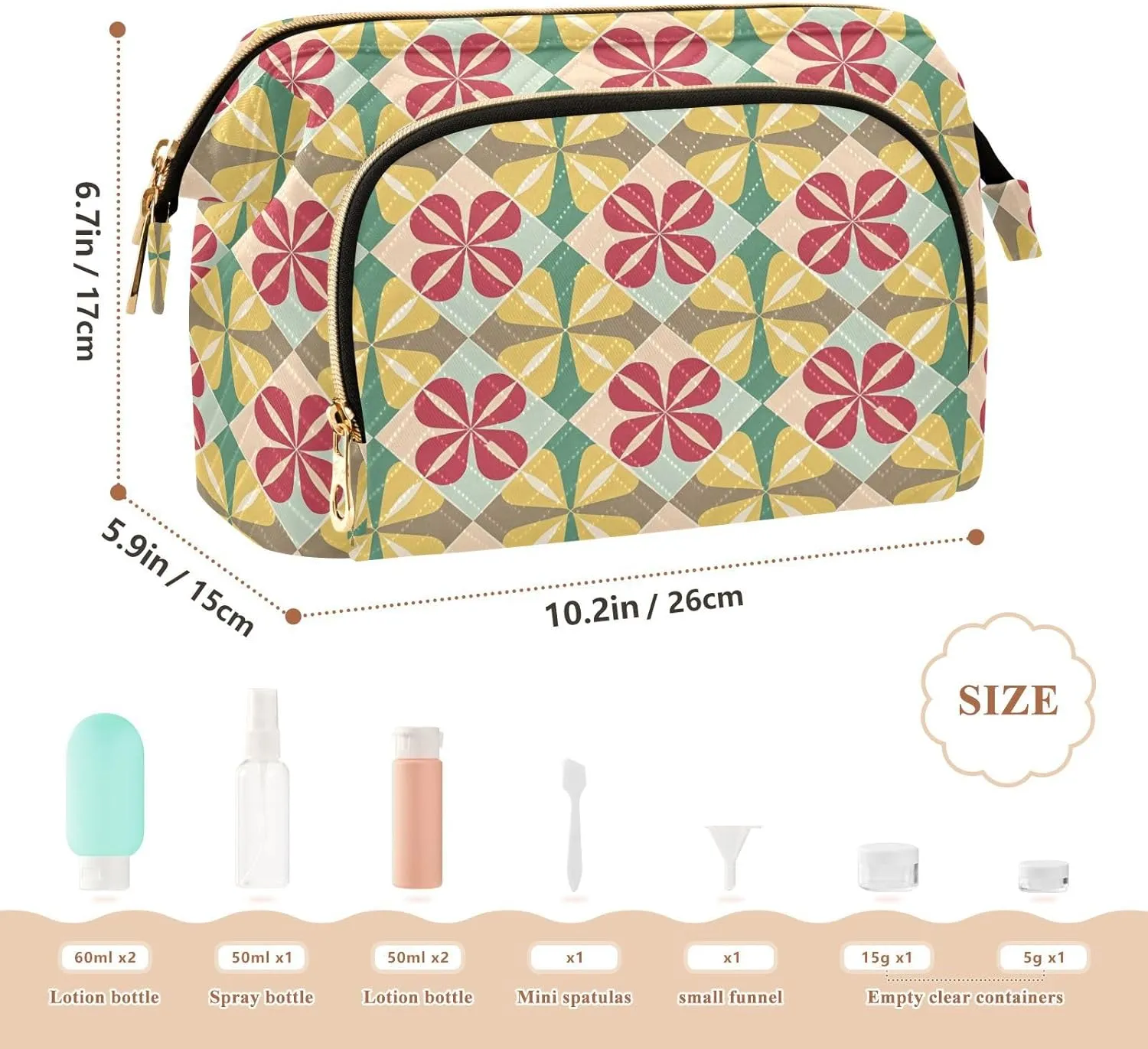 Aesthetic Makeup Organizer Pouch Quilted Travel Bag with Wide-open Design