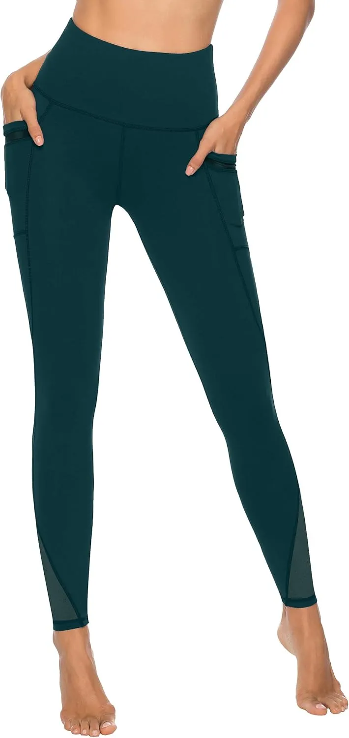 AFITNE Women’s High Waist Mesh Yoga Leggings with Side Pockets, Tummy Control Workout Squat-Proof Yoga Pants