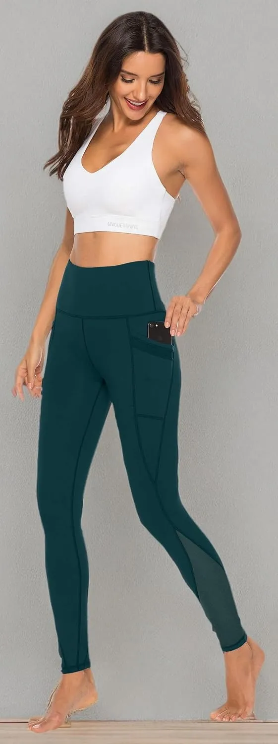 AFITNE Women’s High Waist Mesh Yoga Leggings with Side Pockets, Tummy Control Workout Squat-Proof Yoga Pants