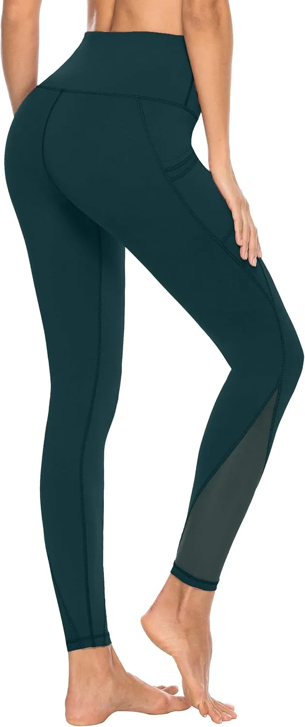 AFITNE Women’s High Waist Mesh Yoga Leggings with Side Pockets, Tummy Control Workout Squat-Proof Yoga Pants