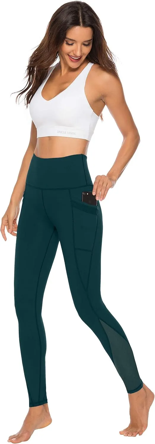 AFITNE Women’s High Waist Mesh Yoga Leggings with Side Pockets, Tummy Control Workout Squat-Proof Yoga Pants