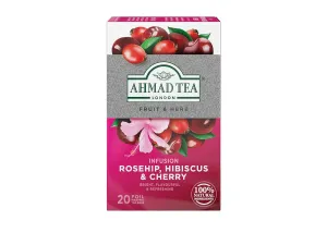 Ahmad Tea Rosehip & Cherry Infusion, 20-Count Tea Bags, Rosehip, Hibiscus & Cherry , 1.4 Oz, (Pack of 6)